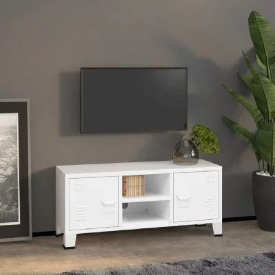 VIDAXL  meuble tv industriel blanc 105x35x42 cm m&eacute;tal