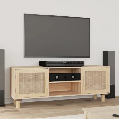 VIDAXL  meuble tv marron 105x30x40 cm bois de pin massif rotin naturel