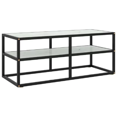 VIDAXL  meuble tv noir avec verre marbre blanc 100x40x40 cm
