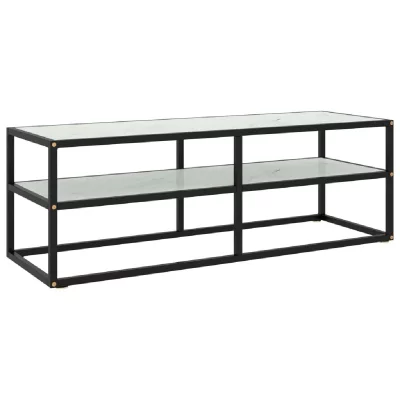 VIDAXL  meuble tv noir avec verre marbre blanc 120x40x40 cm