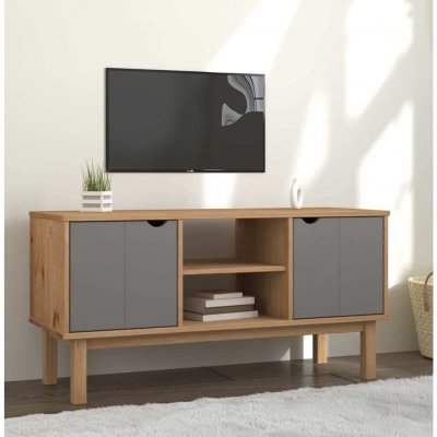VIDAXL  meuble tv otta marron et gris 113,5x43x57 cm bois massif pin