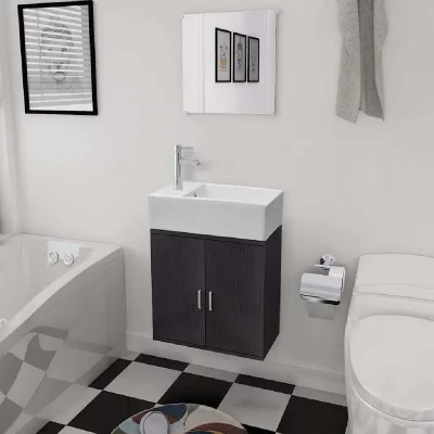 Vidaxl meubles de salle de bains trois pi&egrave;ces noir 272227