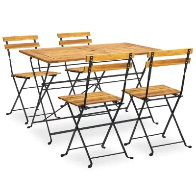 VIDAXL  Mobilier &Agrave; D&icirc;ner D'ext&eacute;rieur Pliable 5 Pcs Bois D'acacia Solide