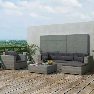 VIDAXL  Mobilier de jardin avec 17 pi&egrave;ces Rotin Gris