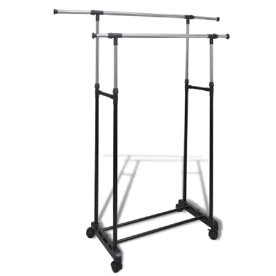 Vidaxl - Port-manteau r&eacute;glable 4 roulettes 2 rails d'accrochage Noir