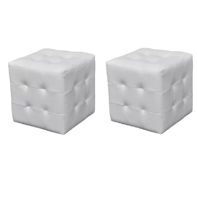 VIDAXL  pouf cube capitonn&eacute; blanc (lot de 2) 60739