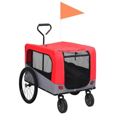 VIDAXL  remorque de v&eacute;lo/poussette 2 en 1 pour chien rouge gris 14,05kg
