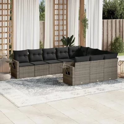 VIDAXL  Salon de Jardin 10 pcs avec Coussins - Gris