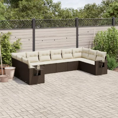 VIDAXL  salon de jardin 10 pcs avec coussins marron r&eacute;sine tress&eacute;e