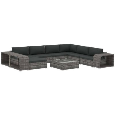 VIDAXL  salon de jardin 10 pcs avec coussins r&eacute;sine tress&eacute;e gris 46816