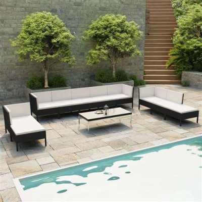  Vidaxl Salon De Jardin 10 Pcs Avec Coussins R&eacute;sine Tress&eacute;e Noir