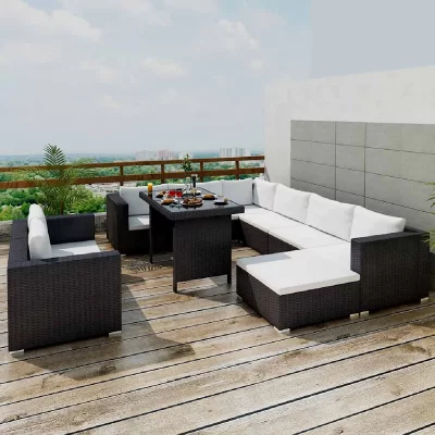 VIDAXL  salon de jardin 10 pcs avec coussins r&eacute;sine tress&eacute;e noir 41878