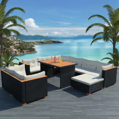 VIDAXL  salon de jardin 10 pcs avec coussins r&eacute;sine tress&eacute;e noir 42753