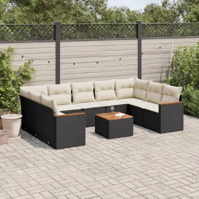 VIDAXL  Salon de jardin 10 pcs - R&eacute;sine tress&eacute;e - Noir