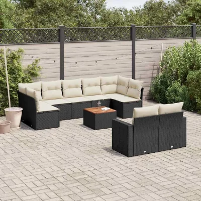 VIDAXL  Salon de jardin 10 pi&egrave;ces noir r&eacute;sine tress&eacute;e