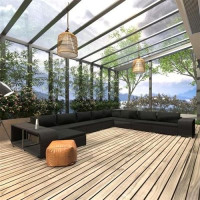 VIDAXL  Salon de jardin 11 pcs avec coussins r&eacute;sine tress&eacute;e noir 46829