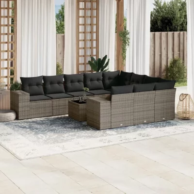 VIDAXL  Salon de jardin 11 pcs - Gris R&eacute;sine Tress&eacute;e