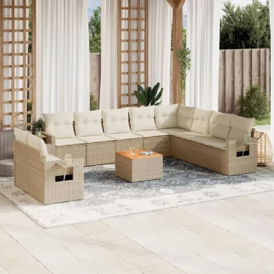 VIDAXL  Salon de Jardin 11 pcs R&eacute;sine Tress&eacute;e Beige