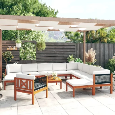 VIDAXL  salon de jardin 12 pcs avec coussins cr&egrave;me bois d'acacia solide
