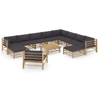 VIDAXL  salon de jardin 12 pcs avec coussins gris fonc&eacute; bambou