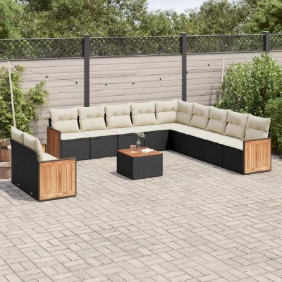 VIDAXL  Salon de jardin 12 pcs - R&eacute;sine tress&eacute;e noire