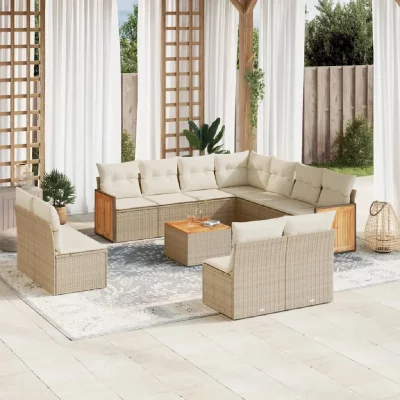 VIDAXL  Salon de jardin 12 pi&egrave;ces avec coussins beiges