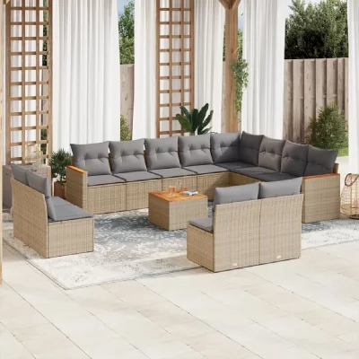 VIDAXL  Salon de jardin 13 pcs avec coussins - M&eacute;lange beige
