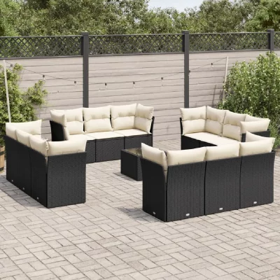 VIDAXL  Salon de jardin 13 pcs - Coussins noir - R&eacute;sine tress&eacute;e