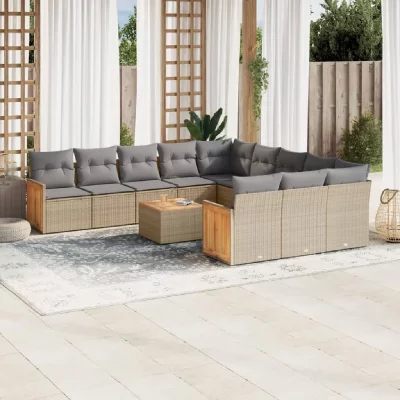 VIDAXL  Salon de jardin 13 pcs - M&eacute;lange Beige