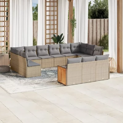 VIDAXL  Salon de jardin 13 pi&egrave;ces r&eacute;sine tress&eacute;e - Beige