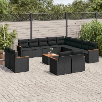 VIDAXL  Salon de jardin 14 pcs noir r&eacute;sine tress&eacute;e