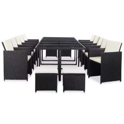VIDAXL  salon de jardin 15 pcs avec coussins r&eacute;sine tress&eacute;e noir 46420