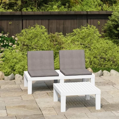 VIDAXL  salon de jardin 2 pcs avec coussins plastique blanc