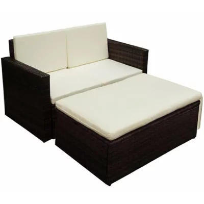 VIDAXL  salon de jardin 2 pcs avec coussins r&eacute;sine tress&eacute;e marron 42733