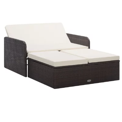 VIDAXL  salon de jardin 2 pcs avec coussins r&eacute;sine tress&eacute;e marron 46079