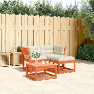 VIDAXL  Salon De Jardin 3 Pcs Avec Coussins Cire Marron Bois Pin Massif