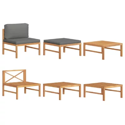 VIDAXL  salon de jardin 3 pcs avec coussins gris fonc&eacute; bois de teck