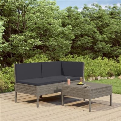 VIDAXL  salon de jardin 3 pcs avec coussins r&eacute;sine tress&eacute;e gris 310188
