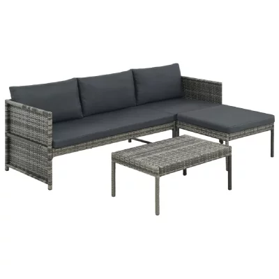 VIDAXL  salon de jardin 3 pcs avec coussins r&eacute;sine tress&eacute;e gris 44480