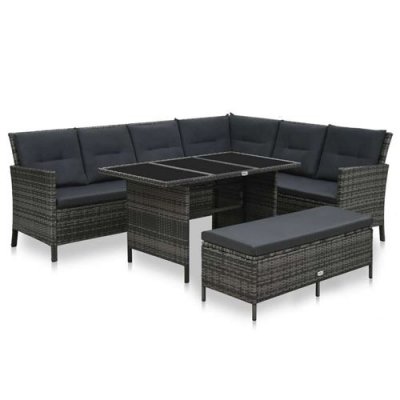 VIDAXL  salon de jardin 3 pcs avec coussins r&eacute;sine tress&eacute;e gris 48155