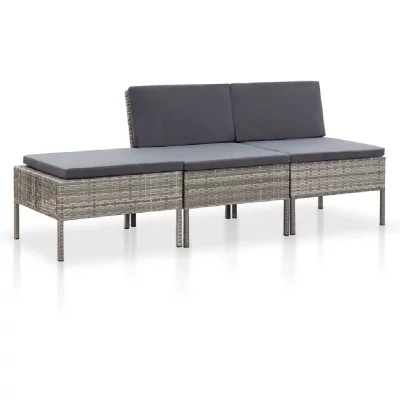 VIDAXL  salon de jardin 3 pcs avec coussins r&eacute;sine tress&eacute;e gris 48958