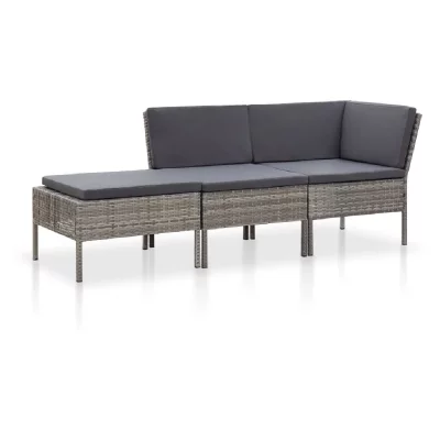 VIDAXL  salon de jardin 3 pcs avec coussins r&eacute;sine tress&eacute;e gris 48962