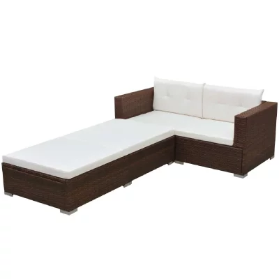 VIDAXL  salon de jardin 3 pcs avec coussins r&eacute;sine tress&eacute;e marron 42747