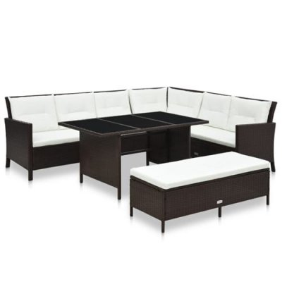 VIDAXL  salon de jardin 3 pcs avec coussins r&eacute;sine tress&eacute;e marron 48153