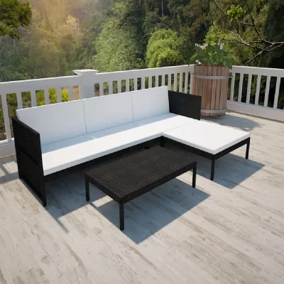 VIDAXL  salon de jardin 3 pcs avec coussins r&eacute;sine tress&eacute;e noir 41382