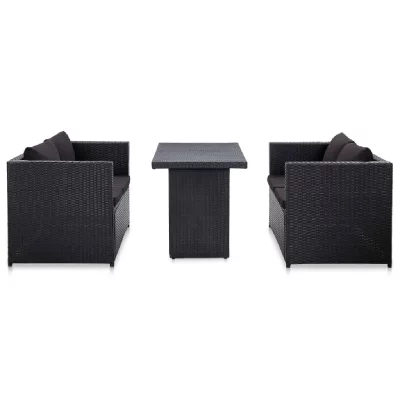 VIDAXL  salon de jardin 3 pcs avec coussins r&eacute;sine tress&eacute;e noir 46397