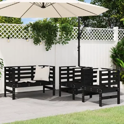 VIDAXL  salon de jardin 3 pcs noir bois massif de pin