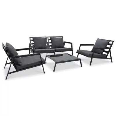 VIDAXL  salon de jardin 4 pcs avec coussins aluminium gris fonc&eacute; 47818