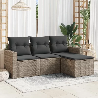 VIDAXL  Salon de jardin 4 pcs avec coussins gris r&eacute;sine tress&eacute;e 3218860