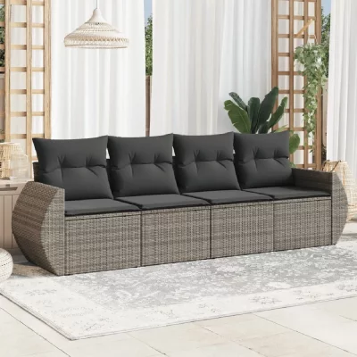VIDAXL  Salon de jardin 4 pcs avec coussins gris r&eacute;sine tress&eacute;e 3253417 